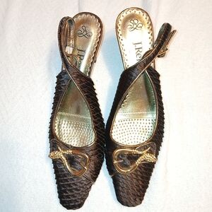 Sz.7.5M Womens J. Renee Adrien Brown Pleated Slingback Heels
